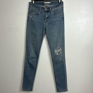 Levi’s 711 Skinny Medium Wash Distressed Mid Rise Jeans Size 26